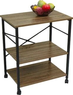 Merkloos Furnilux - Keuken Rek Op Wielen - 3 Niveaus - Trolley Keuken Kast Voor Magnetron - 60 X 40 X 73 Cm - Zwart Bruin.