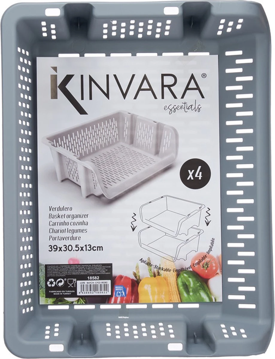 Pakket Van 4x Opberg Kratten/rekken/organizers Grijs 39 X 30 X 13 Cm - Stapelkratten - Stapelbare Manden/bakken 4 Pakket Van 4x Opberg Kratten/rekken/organizers Grijs 39 X 30 X 13 Cm - Stapelkratten - Stapelbare Manden/bakken - Afbeelding 2