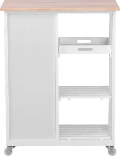 Miadomodo - Keukenwagen Op Wielen Met 3 Laden En 3 Open Vakken Met Legplanken - Hout En MDF - Serveerwagen - Verrijdbare Keukenkast In Landhuisstijl - 67 X 37 X 84cm - Wit/Natuurlijk -Thuisopslag 921x1200 5
