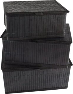 Orange85 Mandenset - Opbergmand Set Van 3 - Zwart - 33.5x25x15.5 Cm - Bamboe