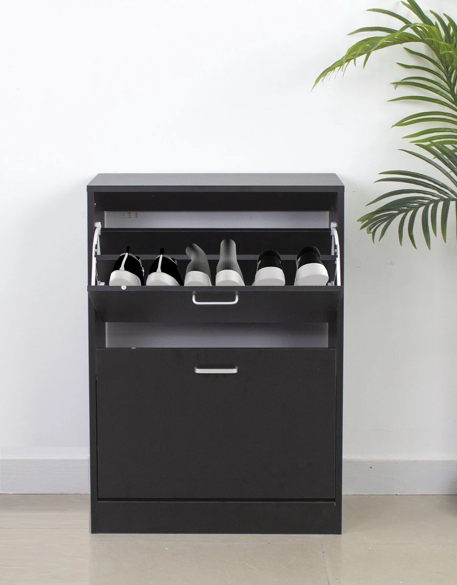 Schoenenkast - Schoenenrek - 2 Vakken - Zwart 5 Schoenenkast - Schoenenrek - 2 Vakken - Zwart - Afbeelding 3