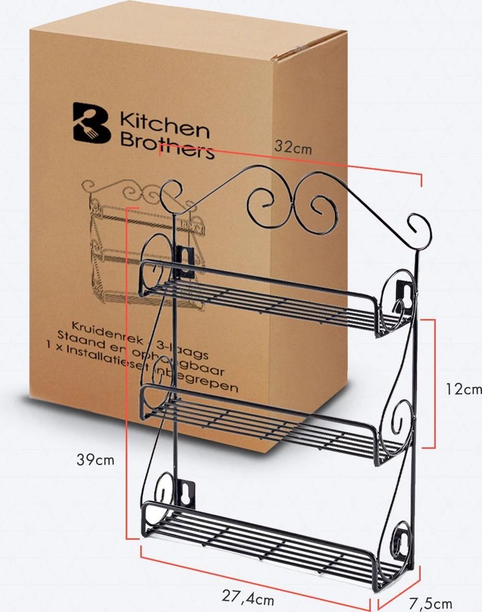 KitchenBrothers Kruidenrek - Staand En Ophangbaar - Voor 21 Potjes - 3 Laags - Metaal 8 KitchenBrothers Kruidenrek - Staand En Ophangbaar - Voor 21 Potjes - 3 Laags - Metaal - Afbeelding 6