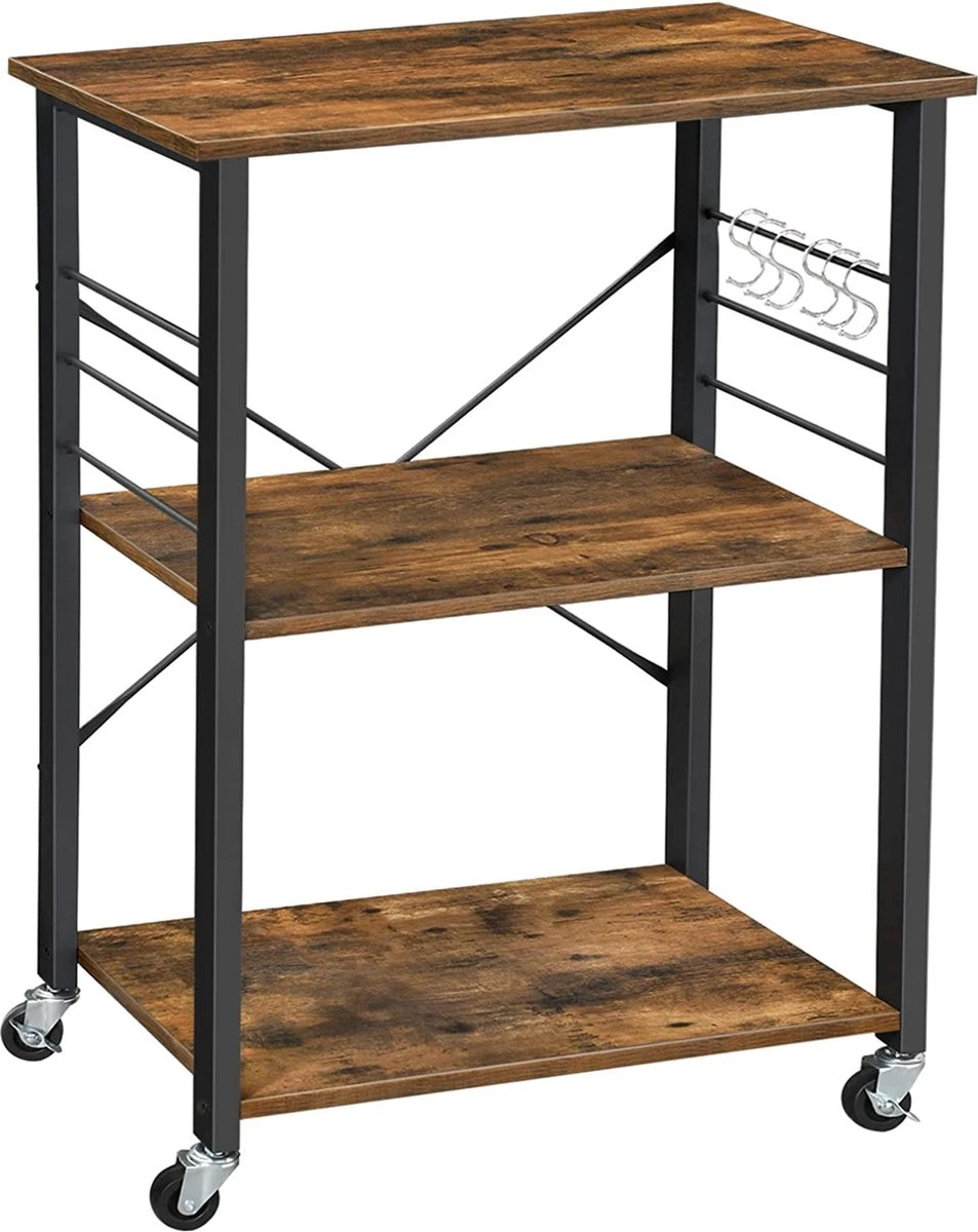 IN.HOMEXL Durbin - Keukentrolley - Keukentrolley Op Wieltjes - Multifunctionelle Trolley - Keukentrolley Met Lades – Rolkast – Serveerwagen – Bruin 60 X 40 X 89cm 5 IN.HOMEXL Durbin - Keukentrolley - Keukentrolley Op Wieltjes - Multifunctionelle Trolley - Keukentrolley Met Lades – Rolkast – Serveerwagen – Bruin 60 X 40 X 89cm - Afbeelding 3