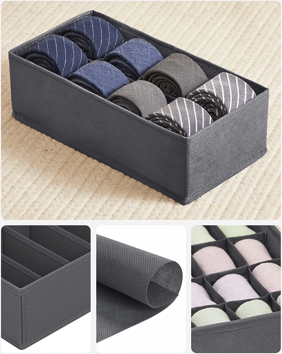 LIVINGSIGNS Opbergdozen Voor Ondergoed, Lade-organizer, Opbergsysteem Voor Kledingkast, Opvouwbaar, Voor Beha's, Ondergoed, Sokken, Stropdassen, Vouwdoos, Stoffen Box, Set Van 4, Grijs RUS04GY 5 LIVINGSIGNS Opbergdozen Voor Ondergoed, Lade-organizer, Opbergsysteem Voor Kledingkast, Opvouwbaar, Voor Beha's, Ondergoed, Sokken, Stropdassen, Vouwdoos, Stoffen Box, Set Van 4, Grijs RUS04GY - Afbeelding 3