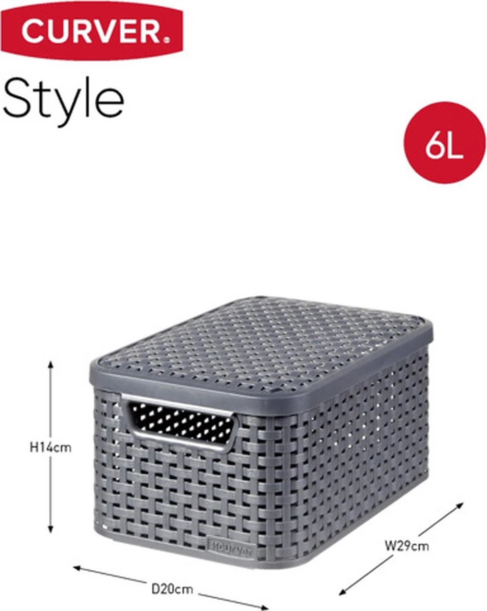 Curver Opbergboxen Met Deksel Style 3 St S 6 L Antracietkleurig 5 Curver Opbergboxen Met Deksel Style 3 St S 6 L Antracietkleurig - Afbeelding 3