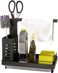 Fixon Aanrecht Organiser - Vaatdoekhouder - Gootsteen Organizer - Keuken Organizers - Afdruiprek - Keuken - Zwart