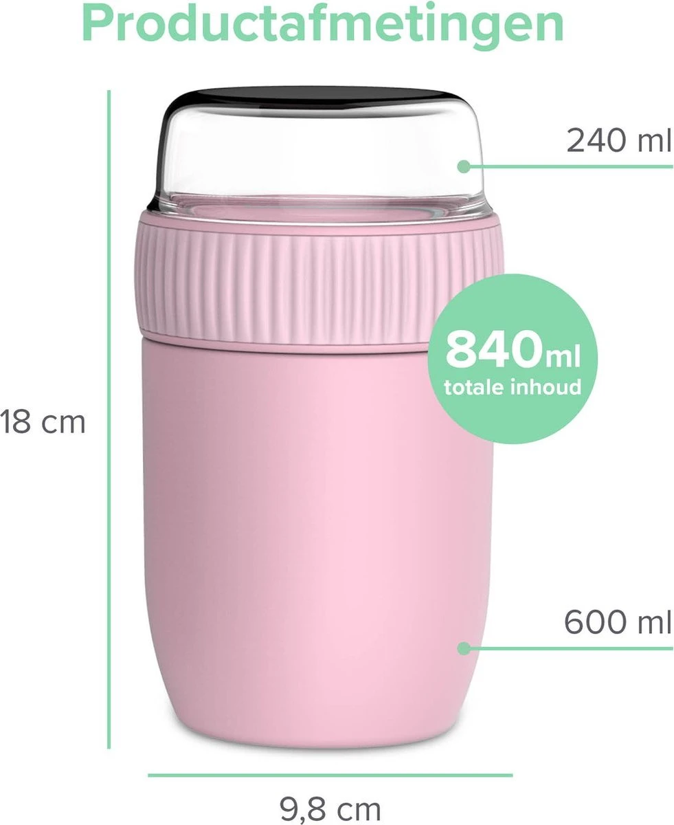 Coninx Thermos Lunchbox - Muesli Beker To Go - Isoleer Lunchpot - Yoghurtbeker To Go - Mueslibeker 840ml (600ml+240ml) - RVS / Roze 5 Coninx Thermos Lunchbox - Muesli Beker To Go - Isoleer Lunchpot - Yoghurtbeker To Go - Mueslibeker 840ml (600ml+240ml) - RVS / Roze - Afbeelding 3