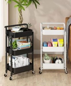 Inklapbare Keukentrolley - Keukentrolley Op Wieltjes - Serveerwagen - Metaal - Wit - 89,5*44*30cm -Thuisopslag 989x1200