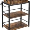 VASAGLE Serveerwagen Met Afneembaar Dienblad, Vergrendelbare Keukenwagen Met Universele Wielen, Keukenplank, 65 X 40 X 86 Cm, Stevig Metalen Frame, Industrieel Ontwerp, Vintage, Donkerbruin -Thuisopslag 992x1200 1