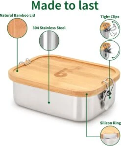 Bamboe Lunch Box 1400 Ml | Broodbox | Ecologisch | Roestvrijstalen Lunchbox | Bentobox No Leak | Smaakloos | Bamboe Grote Broodtrommel | Lunchbox Volwassenen | Lunchbox RVS Bamboe | Bambaw -Thuisopslag 996x1200