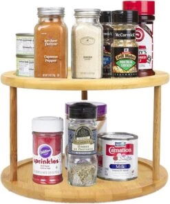 Merkloos Decopatent® Kruidenrek / Fruitschaal Bamboe - Rond - Kruiden Carrousel - Draaibaar - Staand Bamboe Specerijenrek Draaiplateau - Fruitrek -Thuisopslag 997x1200