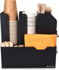 Navaris Koffie En Thee Organizer - Met Bakjes Voor Capsules, Suiker, Melk En Theezakjes - Inclusief Cuphouder - Zwart -Thuisopslag 999x1200